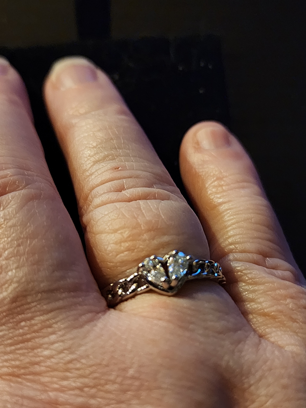 Silver Heart Solitaire Ring with Clear Moissanite Stones